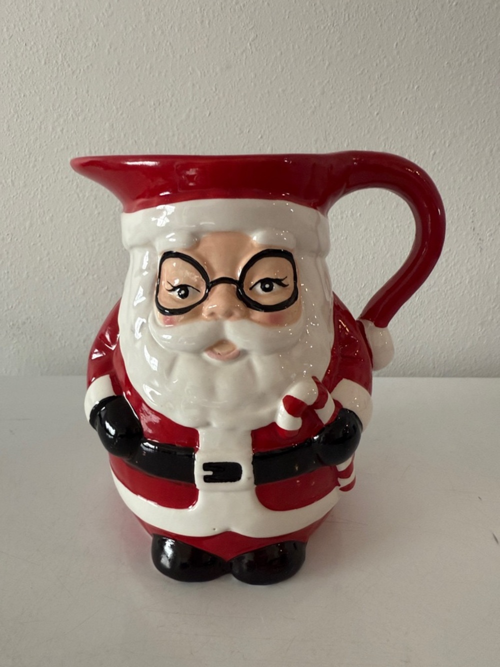 Festive Santa Ceramic Pitcher - Red and White Holiday Serveware